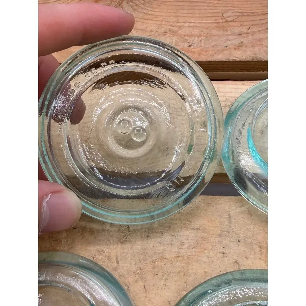 Lot of 6 Vintage Aqua Glass Canning Jar Lids